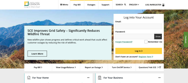 Screenshot Website Southern California Edison