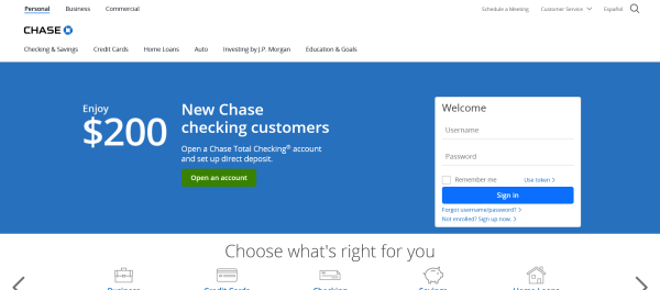 Screenshot Website Chase Bank