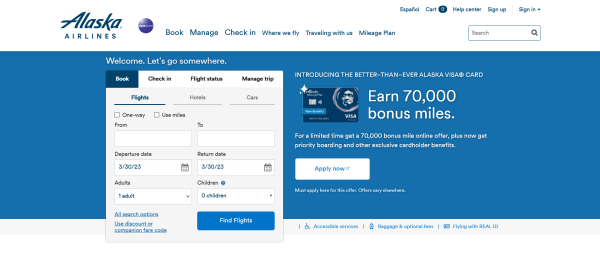 Screenshot Website Alaska Airlines