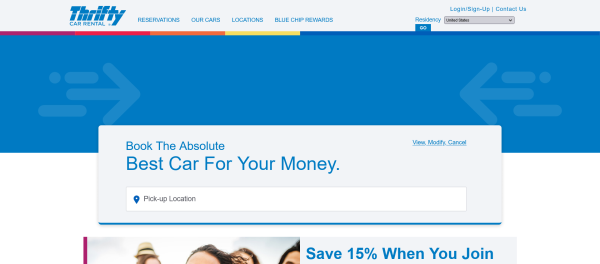 Screenshot Website Thrifty Rent-A-Car System, Inc.