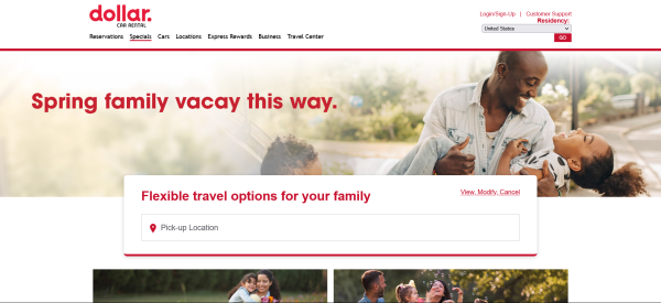 Screenshot Website Dollar Rent A Car