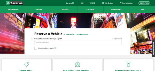 Screenshot Website Enterprise Rent-A-Car