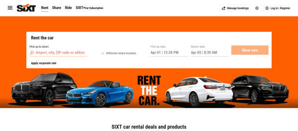 Screenshot Website SIXT Rent A Car