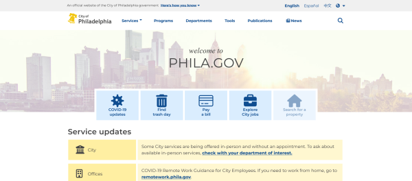 Screenshot Website City of Philadelphia