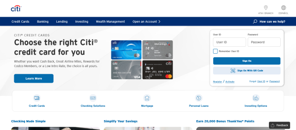 Screenshot Website Citibank