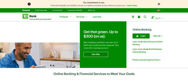 Screenshot Website TD Bank