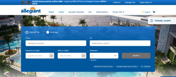 Screenshot Website Allegiant Air