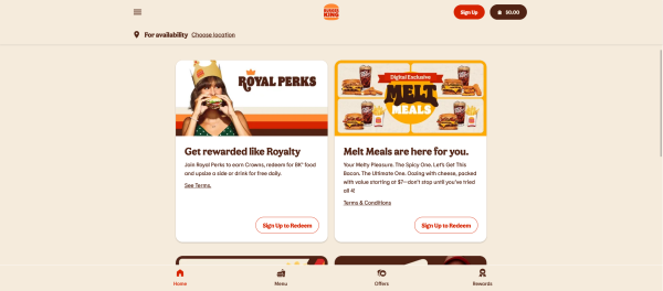 Screenshot Website Burger King